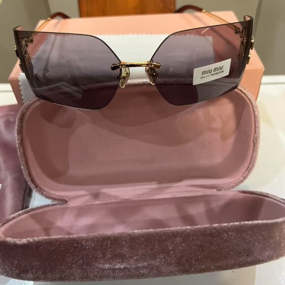 MIU MIU MU54YS 5AK06I Gold/Light Purple Brown 80-14-110 Sunglasses New Authentic - Picture 1 of 7
